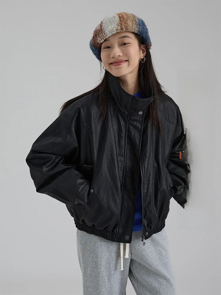 

Dwind2025 Новая осенне-зимняя женская куртка свободного кроя из искусственной кожи с воротником-стойкой, ветрозащитная, водоотталкивающая, для повседневной носки