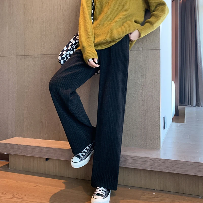 Gidyq Women Thick Warm Wide Leg Pants Korean Fashion All Match Loose Straight Pants Winter High Waist Female Casual Trousers New