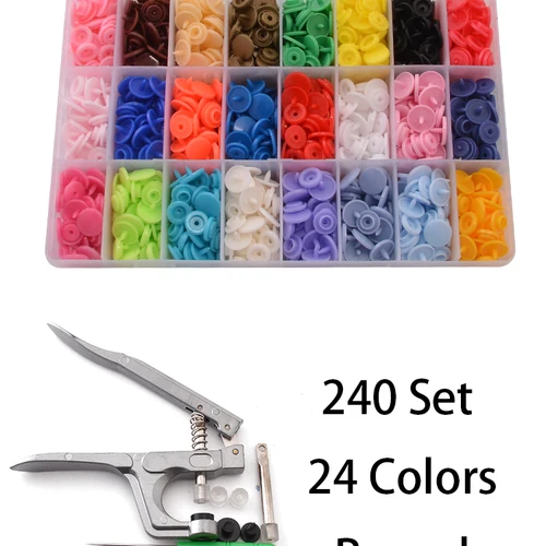 240 세트 T5 수지 스냅 포퍼 U자형 패스너 스냅 펜치 버튼 키트, 스냅 천 버튼 DIY 바느질 및 공예 도구 