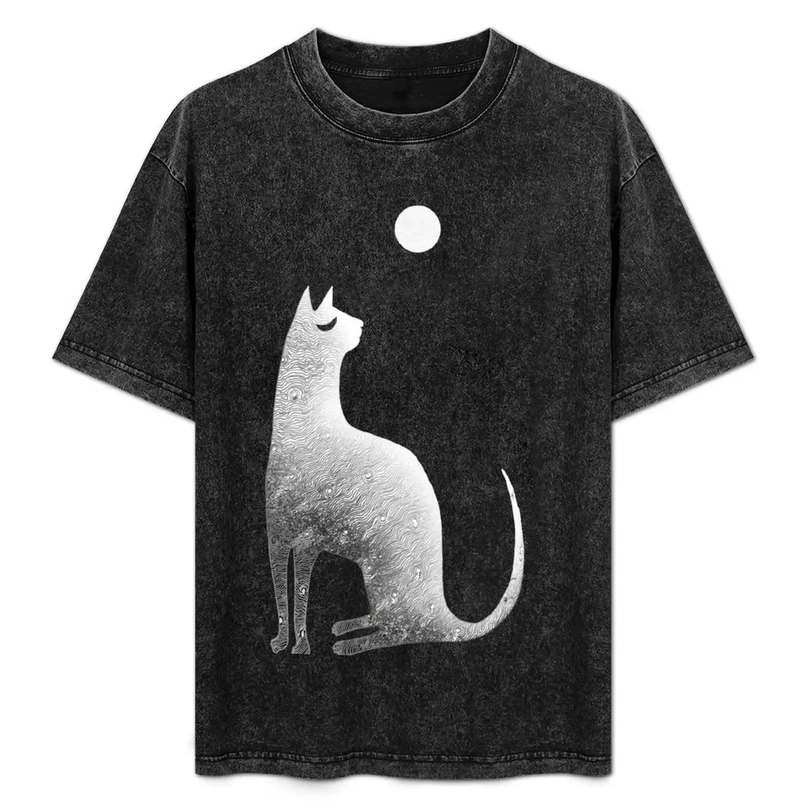 

Ghost Cat and Moon in black and white T-Shirt vintage t shirts customizeds football t shirt mens graphic t-shirts big and tall