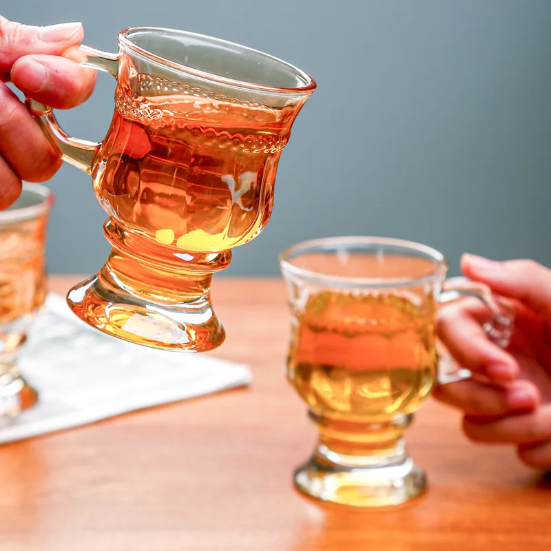 Household Retro European Coffee Cup Teacup Milk Tea Cup Glass with Handle Wine Cup High Value Coffee Cup Household Goods