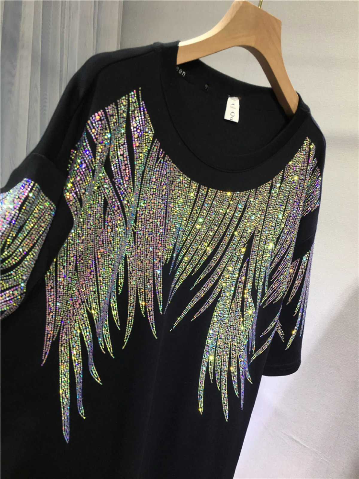 Rhinestone Graphic Plus Size Dress for Women Evening Party Elegant Women's Summer Dress Short Sleeve Loose Black T Shirt Dresses