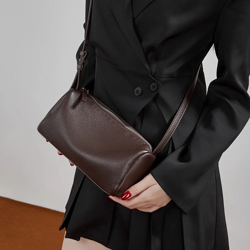 Timeless Minimalist Lady Solid Color Crossbody Cylinder Bag Chic Genuine Leather Women Shoulder Bags Versatile Classic Handbag