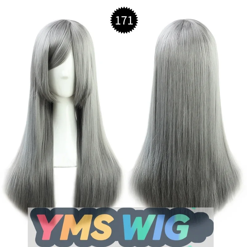 YMS 가발 롱뱅 유니버설 롱 스트레이트 헤어 코스 가발 60cm52 컬러 모피 소녀 모델링 애니메이션 캐릭터