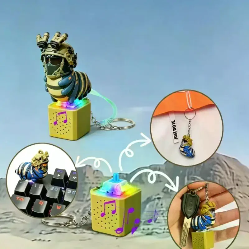 Caterpillar  Figure Model Fidget Toy Keychain Keyboard Clicker with LED Light Fun Animal Sound Button Stress Relief Toy