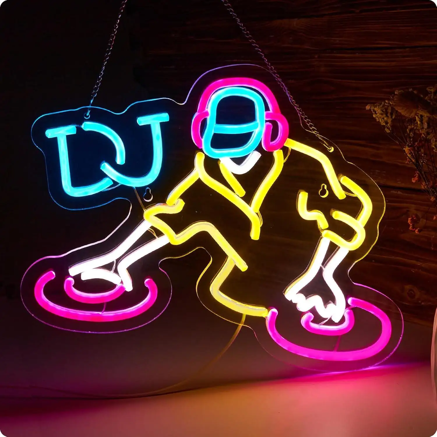 DJ Turntable Neon Sign USB Dimmable LED Neon Light for Bedroom Teen Room Playroom Home Bar Music Themed Neon Wall Art Decoration