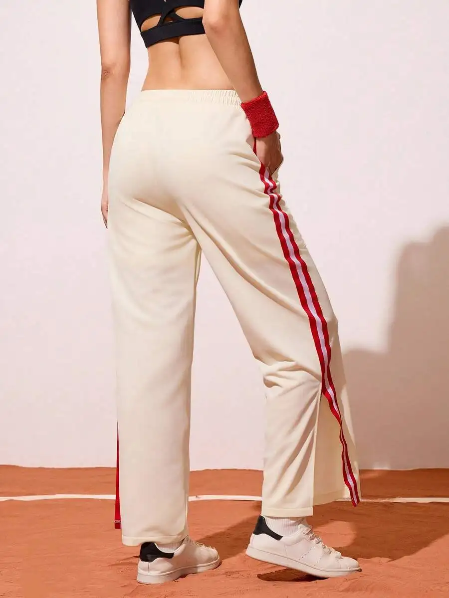 

Womens Casual Side Slit Drawstring Waist Sport Pants