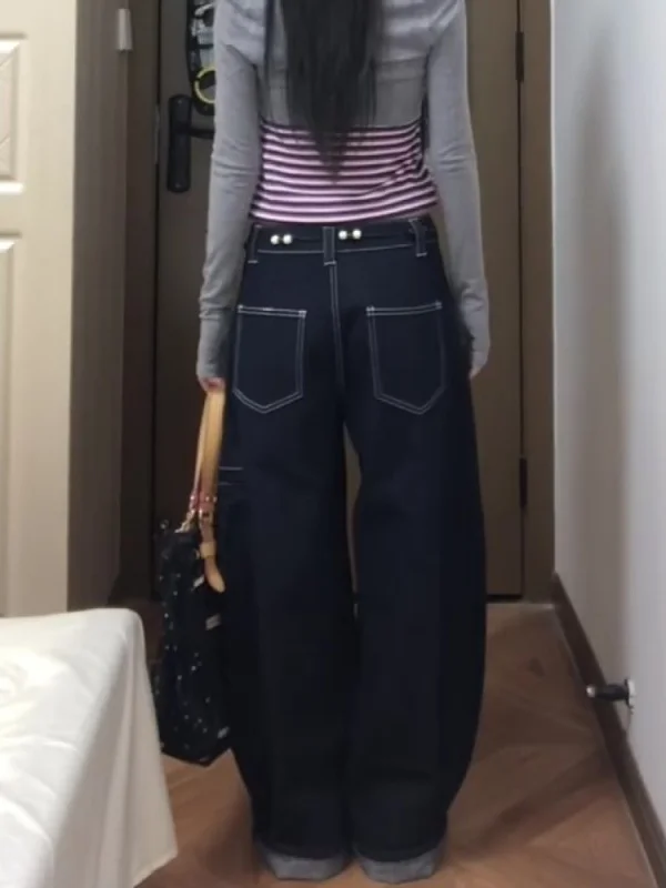 American Sle Retro Wide Leg Knife  Jeans Women's Loose Straight Casual Trousers Autumn New Faion High Waist Jeans