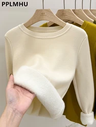 Suéter informal de cuello redondo para mujer, Jersey de punto forrado de visón de imitación, grueso y cálido, prendas de punto delgadas suaves, Tops de manga larga, Invierno