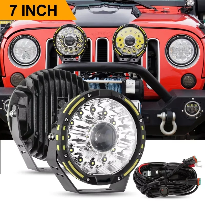 

7 Inch LED Work Light 230W 6900K Driving Light with Harness 6900K Super Bright 16666lm Offroad Projector LED Lamp