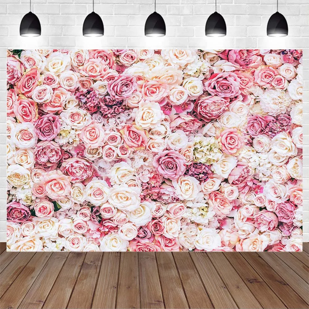 Mocsicka Flower Wall Backdrop Pink White Floral Flower Wedding Birthday Women Portrait Photography Background Studio Photo Booth