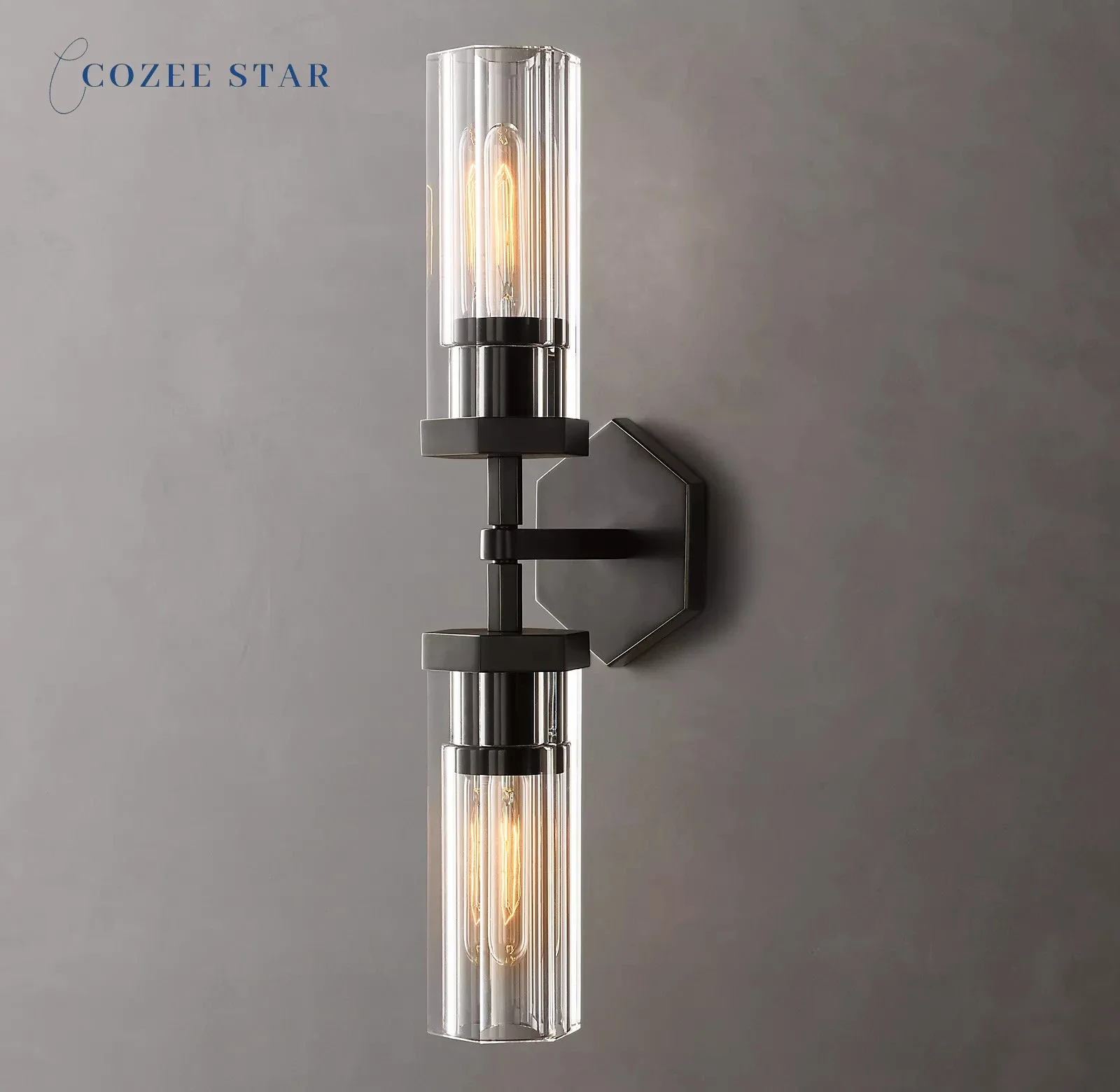 

Lambeth Hexagonal Linear Sconce Modern Retro LED Glass Brass Chrome Black Wall Lamps Lustre Bedroom Living Room Indoor Lighting