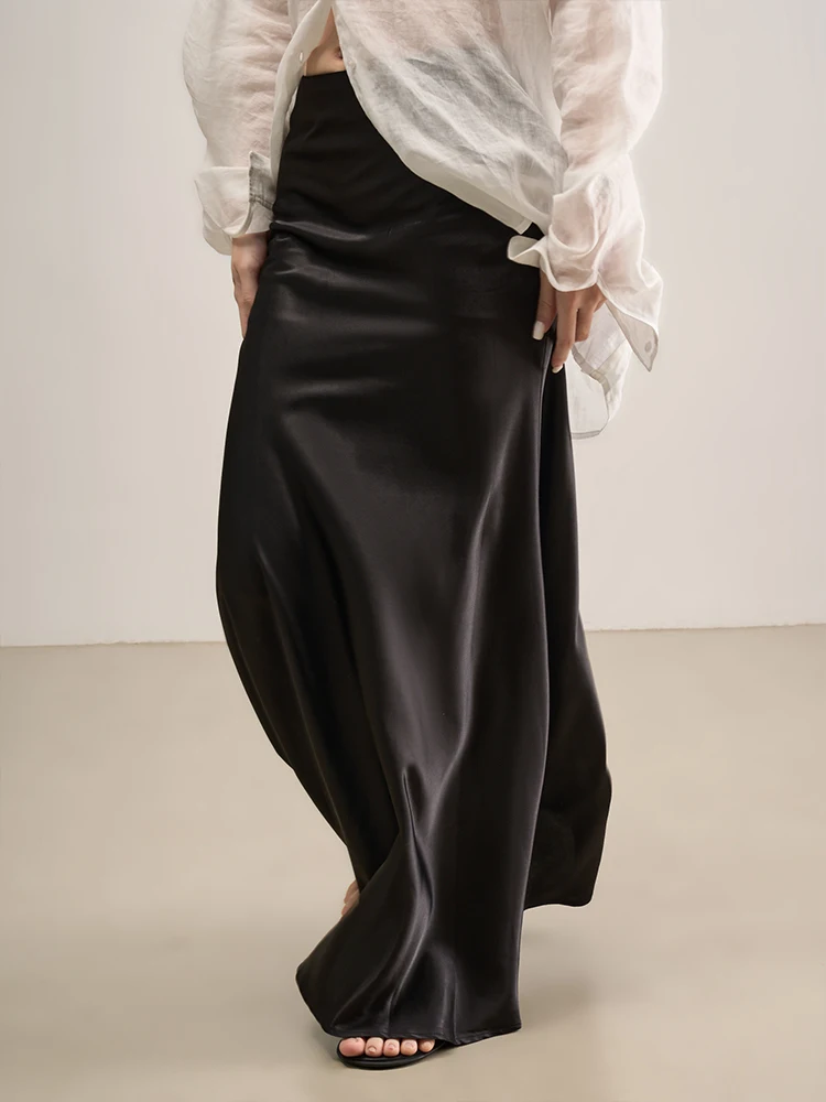 

LANVIVIER Элегантная длинная черная атласная юбка-русалка в пол с шлейфом, роскошная женская шелковая юбка с высокой талией
