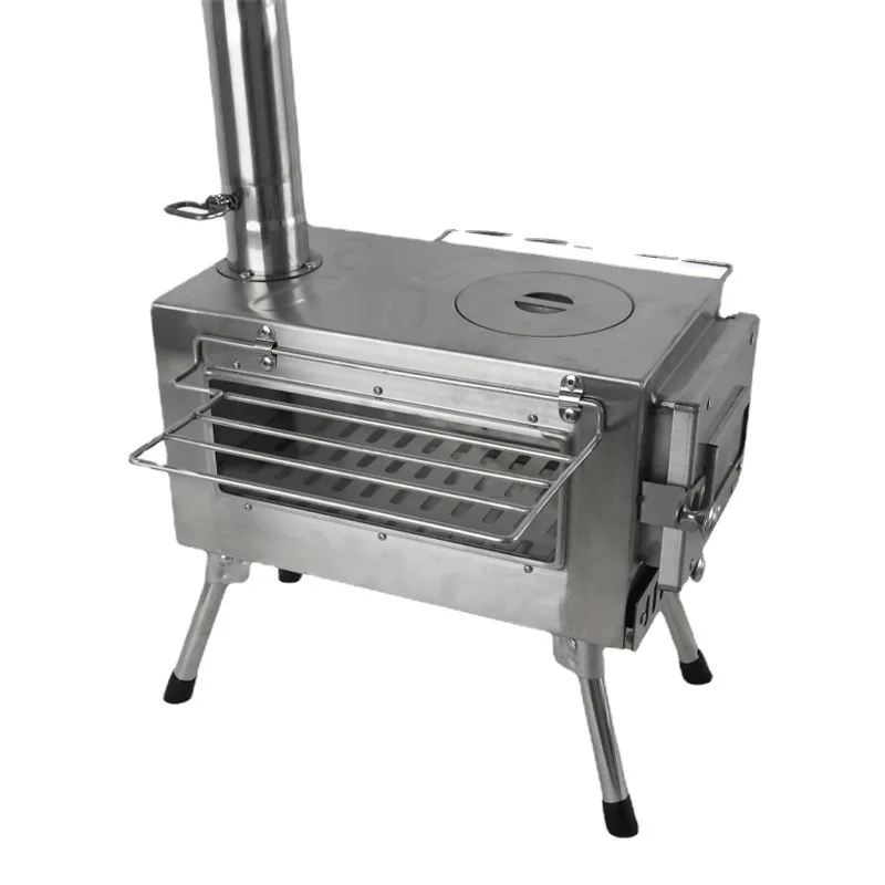 

New Type Camping Stainless Steel Smokeless Portable Foldable Double-Glass Fire-Viewing Barbecue Outdoor Wood-Burning Stove