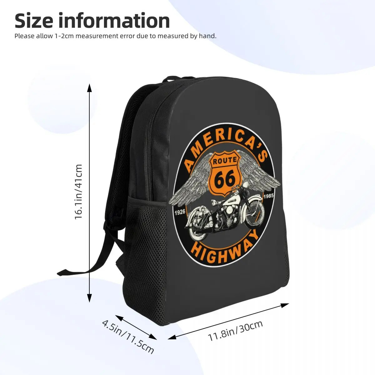 Mochila de viaje de carretera Route 66 para hombre y mujer, morral escolar para ordenador portátil, US 66, moto, estudiante universitario