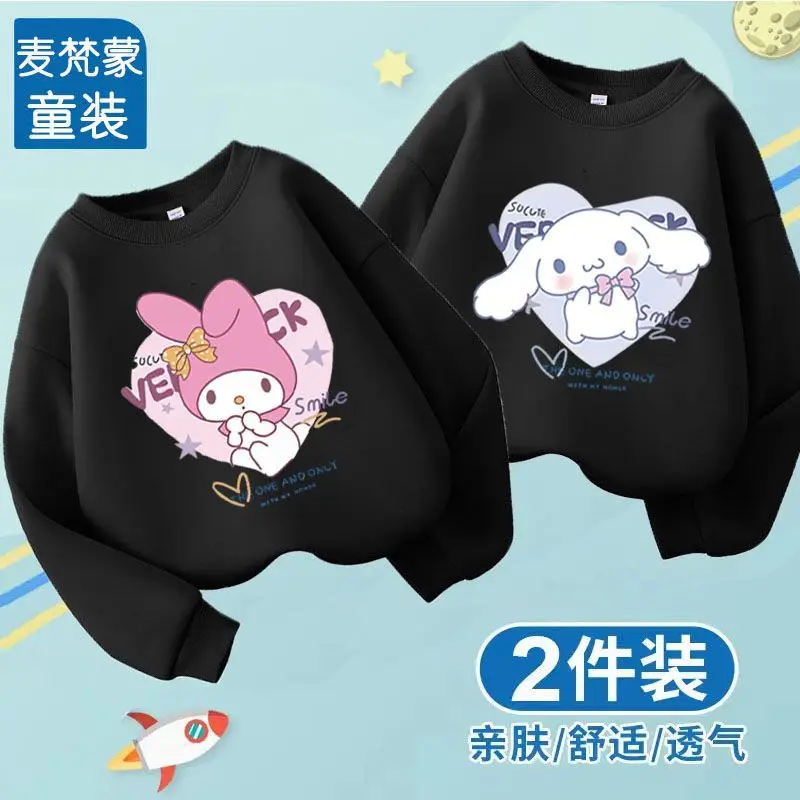 Cute Girl Kuromi Hoodies Kawaii Cinnamoroll Pullover Two pieces Round neck Sweatshirts Cartoons Children Casual Kids Clothes