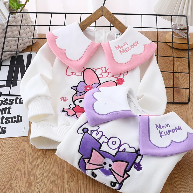 

Sanrio Children My Melody Plus Velvet Hoodie Lapel Anime Figure Autumn Winter Sportswear Sweatshirt Coat for Kids Cartoon Kawaii