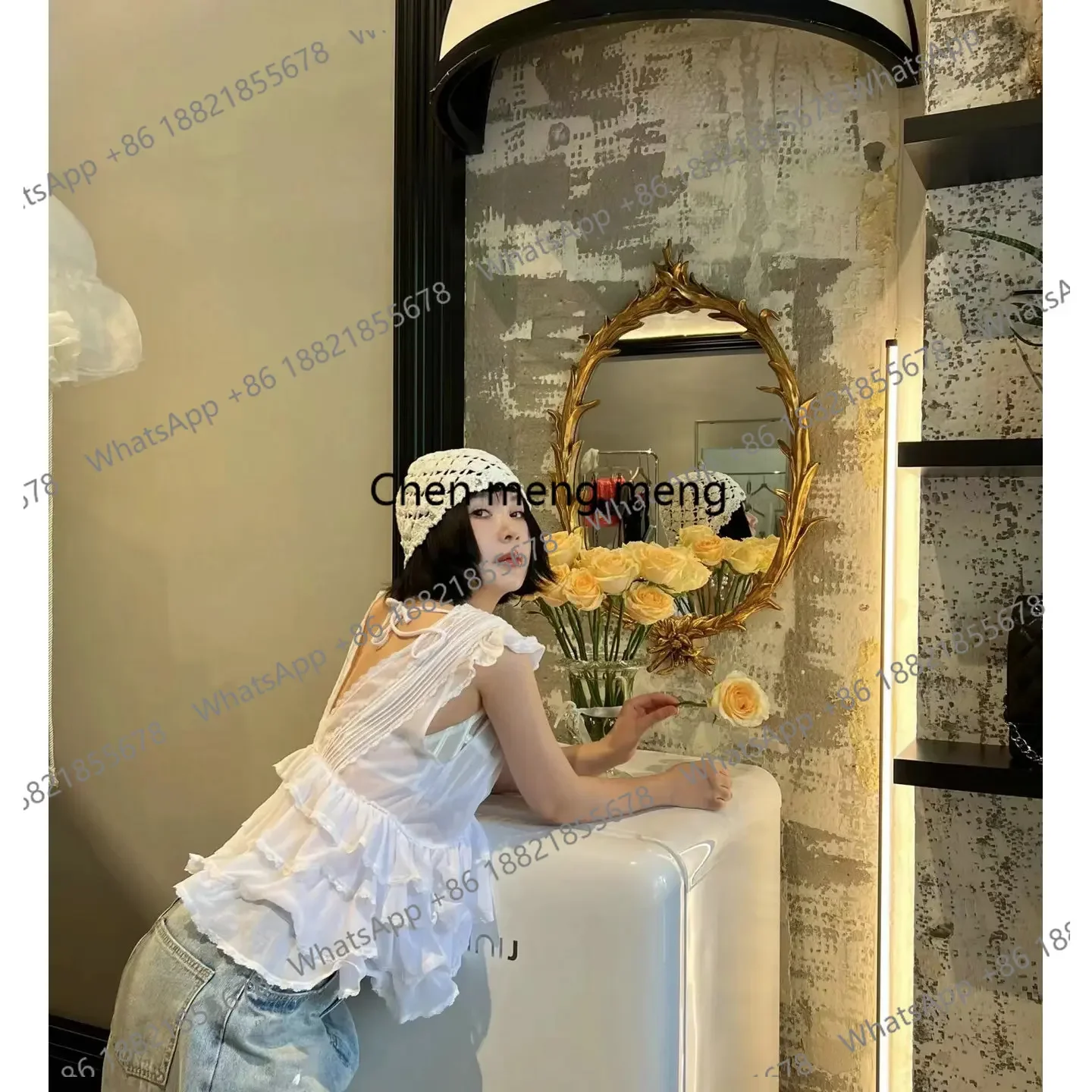 M183 French retro oval vanity mirror background wall hanging mirror decorative entrance mirror antique