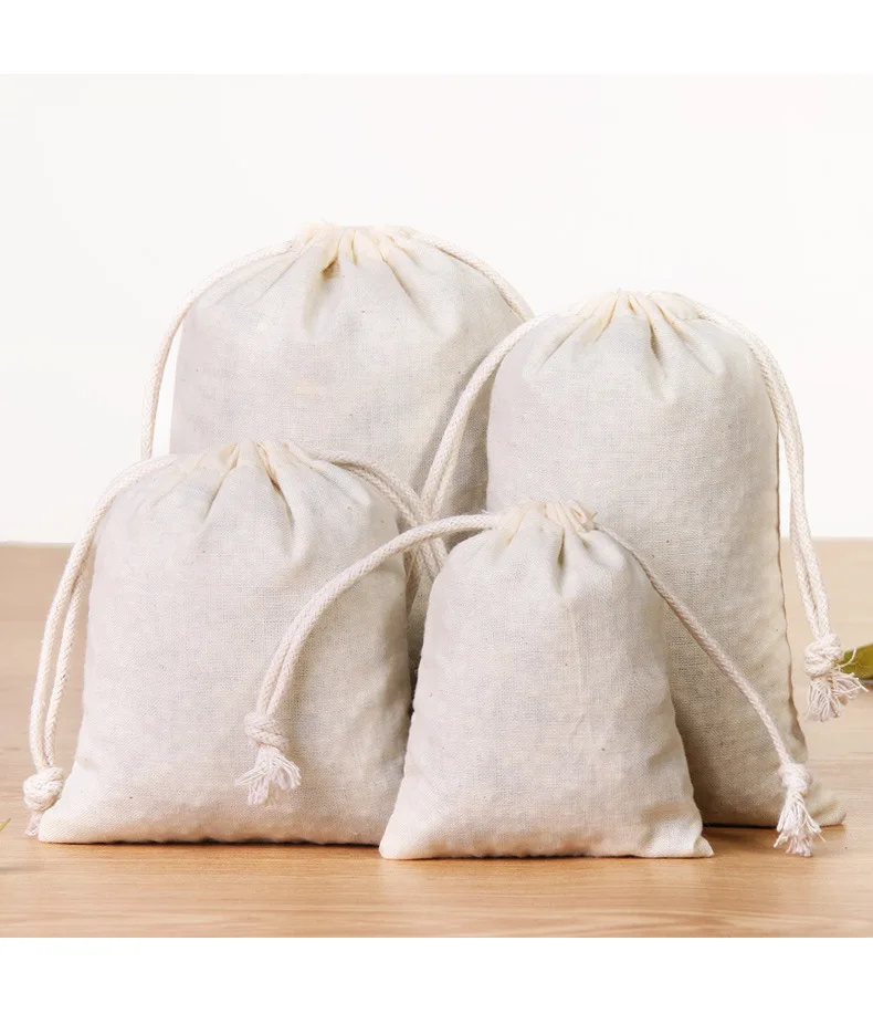 5pcs Cotton Drawstring Storage Bags Christms Wedding Gift DIY Plain Pouch Reusable Home Organize Dustbag 8x10 10x12 10x15 20X25