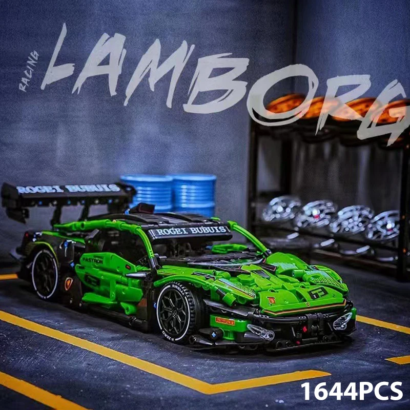 1644PCS Technical Green Lambor Super Speed Sports Car Building Blocks Famous Vehicle Assemble Bricks Toys Gifts For Adult Boys