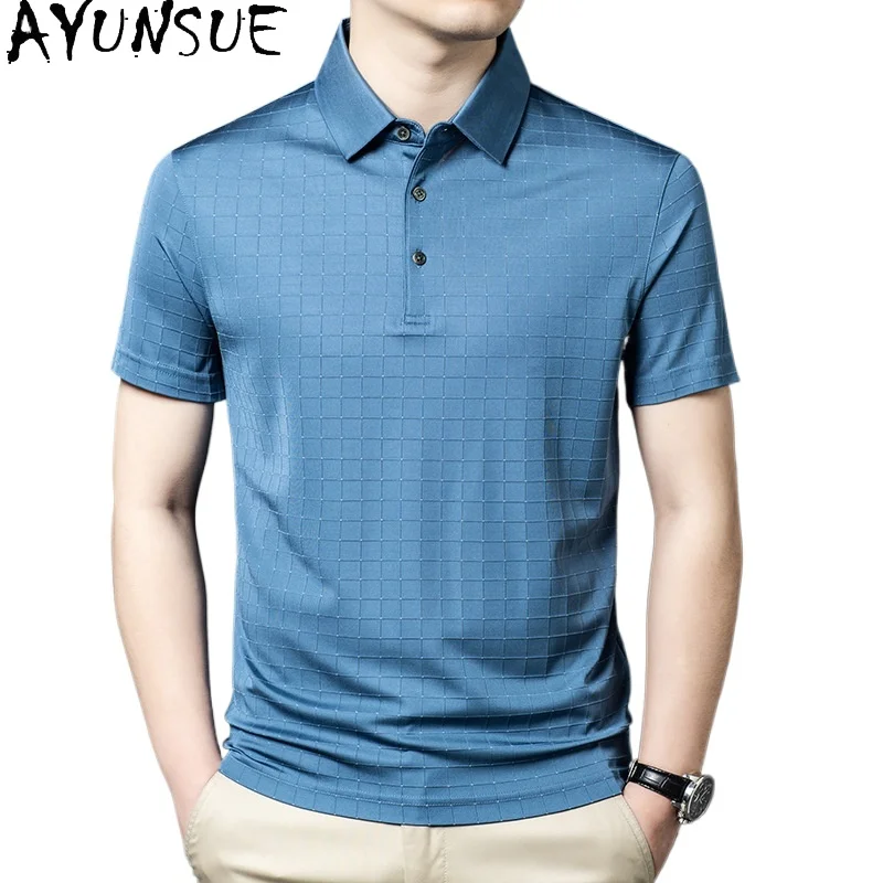 

AYUNSUE 100% Natural Mulberry Silk Polo Shirt Men Clothing Summer 2026 High Quality Polo T Shirt Man Short Sleeve Polos Tshirts