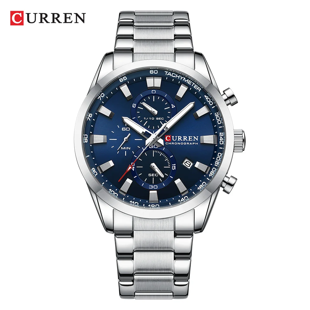 CURREN Fashion Brand Watches for Men Multifunction Quartz Wristwatch with Sub-dials Stainless Steel Bracelet Clock Diameter 44mm