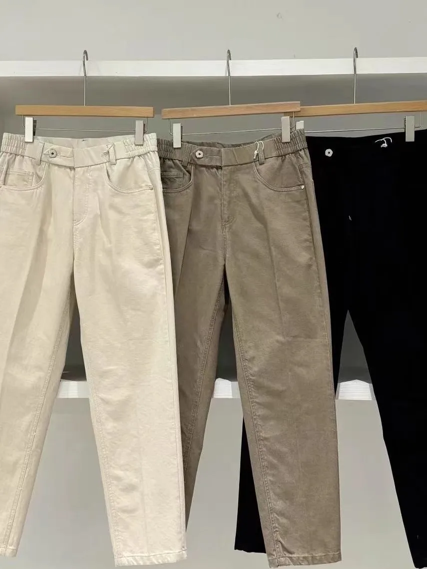 

2025 New Men's Casual Pants All-Match f Elastic Waist Straight Leg Comfortable Long Trousers Trendy Pure Color Fit