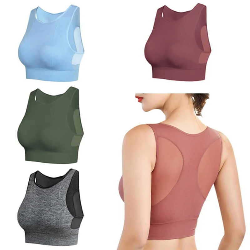 Women Breathable Mesh Shockproof Padded Athletic Gym Running Seamless Fitness Yoga Vest Sport Bra Tops