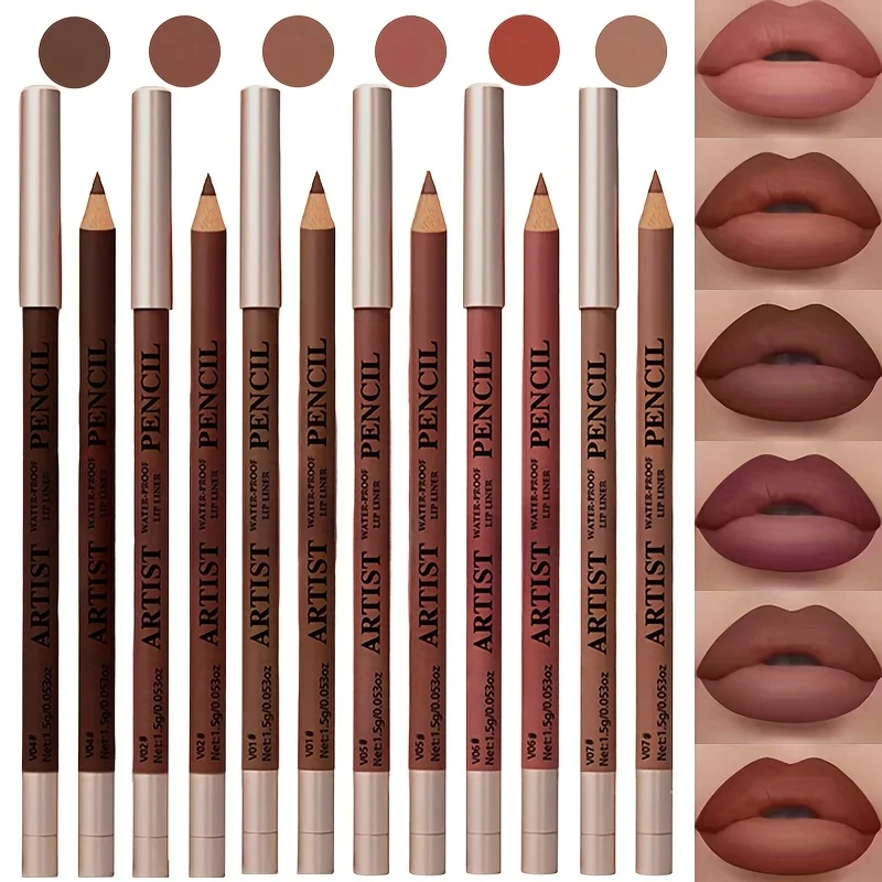 ชุดดินสอเขียนขอบปาก 6 ชิ้น/ชุด & ลิปสติกเนื้อแมทติดทนนาน กันน้ำ ชุดลิปสติกและดินสอเขียนขอบปากสำหรับผู้หญิง เครื่องสำอางแต่งริมฝีปาก