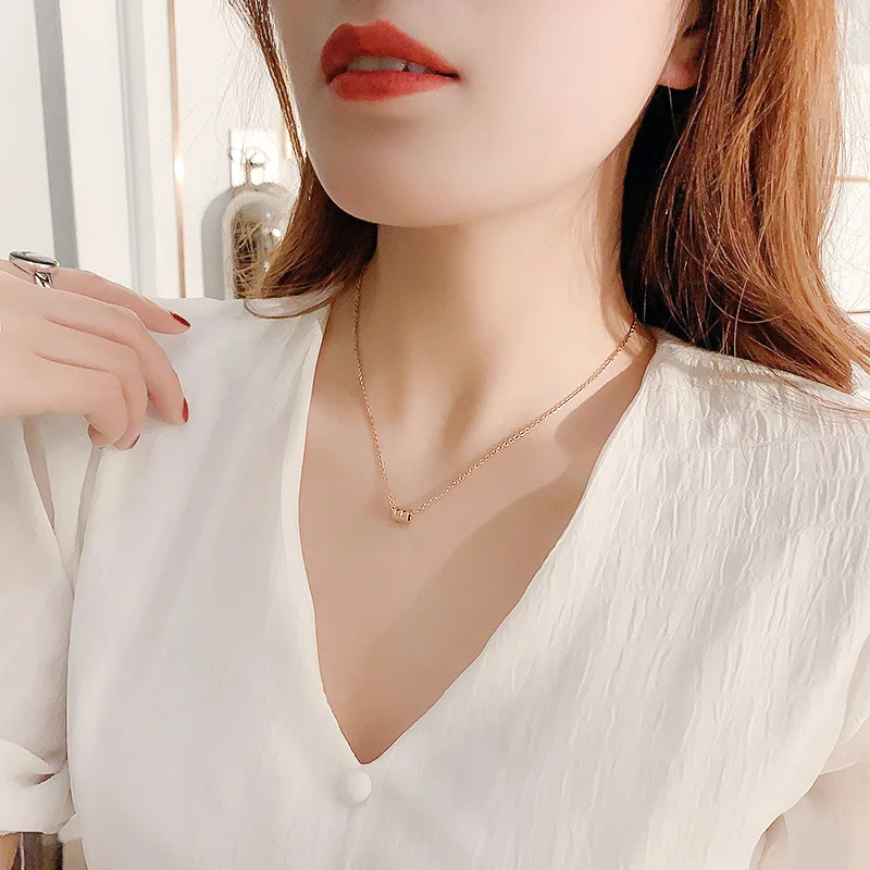 2023 New Design Sense Spiral Cylinder Titanium Steel Necklace For Woman‘s Korean Fashion Jewelry Gothic Girl's Clavicle Chain