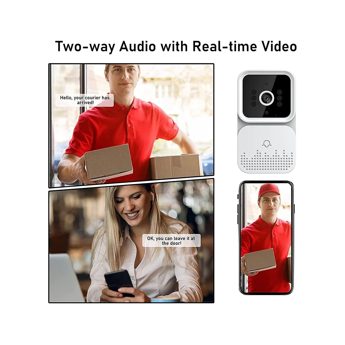 Campainha de vídeo remoto sem fio, campainha inteligente, interfone HD, visão noturna, wi-fi, campainha anti-roubo, conversa bidirecional