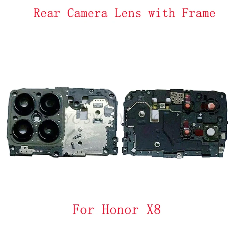 Back Rear Camera Lens Glass with Frame Holder For Honor X8 Camera Frame Repair Parts