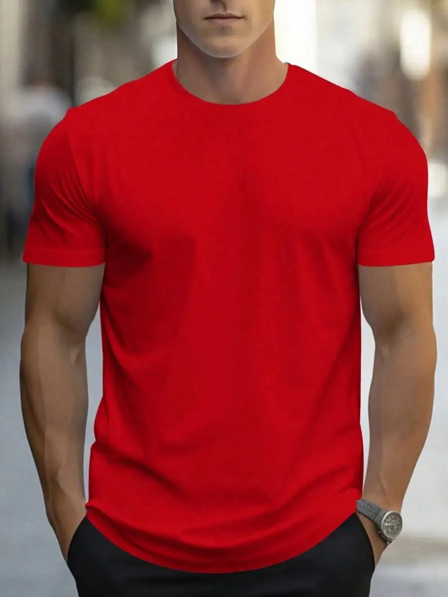 Homme Men's Solid Color Round Neck Short Sleeve T-Shirt