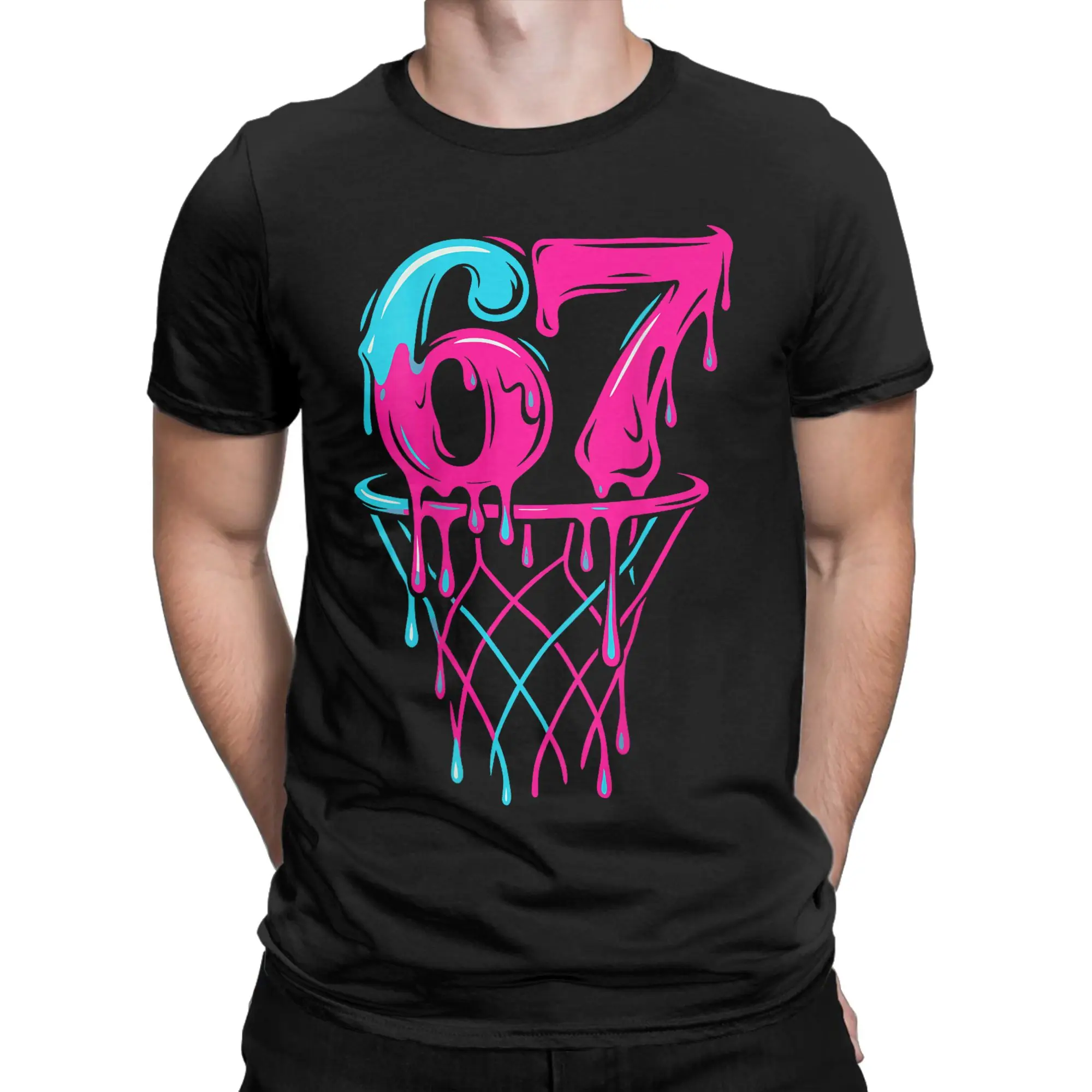 Men T-Shirts 67 Basketball Drip Six Seven Funny Gen Alpha Vintage Cotton Tees Short Sleeve  T Shirt Round Collar Tops 4XL 5XL