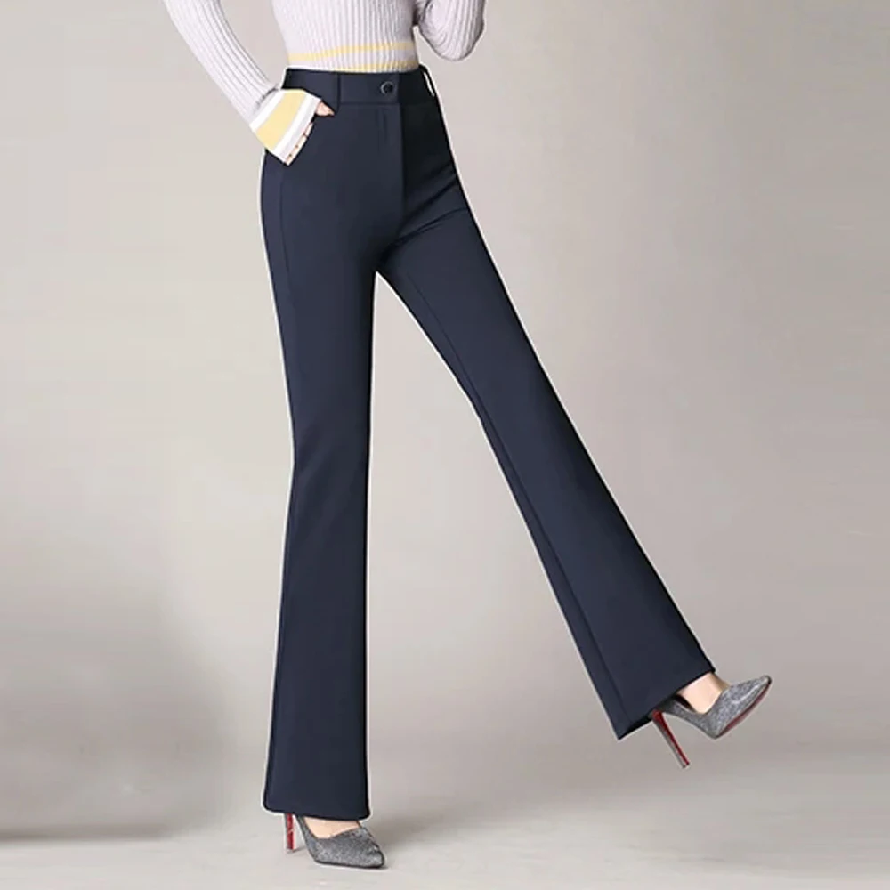 New Brand Fashion Women\'s Flare Pants Office Lady Stretch Black Suit Pants High Waist Streetwear Long Straight Trousers Femme