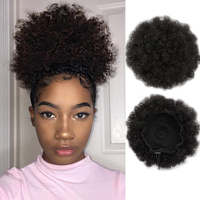 100% Human Hair Afro Human Hair Puffs Drawstring Ponytail Extensions for Women 4# 99J 30# Kinky Curly Afro Puff Dount Chignon