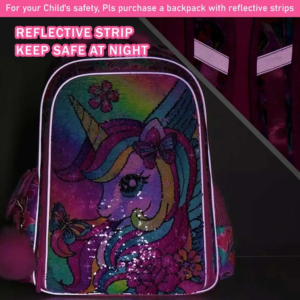 3PCS Unicorn Backpack for Girls, 16\