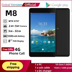 デュアルカメラ付きAndroid10タブレットPC,4G電話,PC mtk6797,2カードスロット,10コア,3GB RAM, 32GB ROM, 8インチ