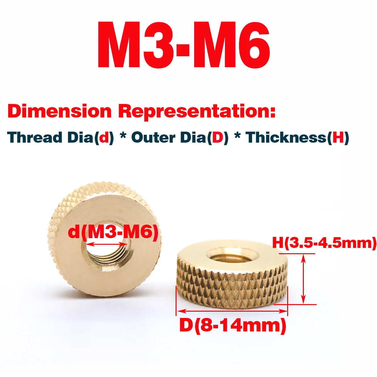 Brass Knurled Hand Nut / Mesh Nut M3-M8