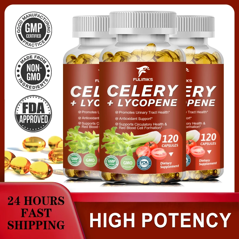 Celery Seed + Lycopene Capsules - Powerful Uric Acid Cleanse, Joint Mobility Support & Muscle Recovery Supplement