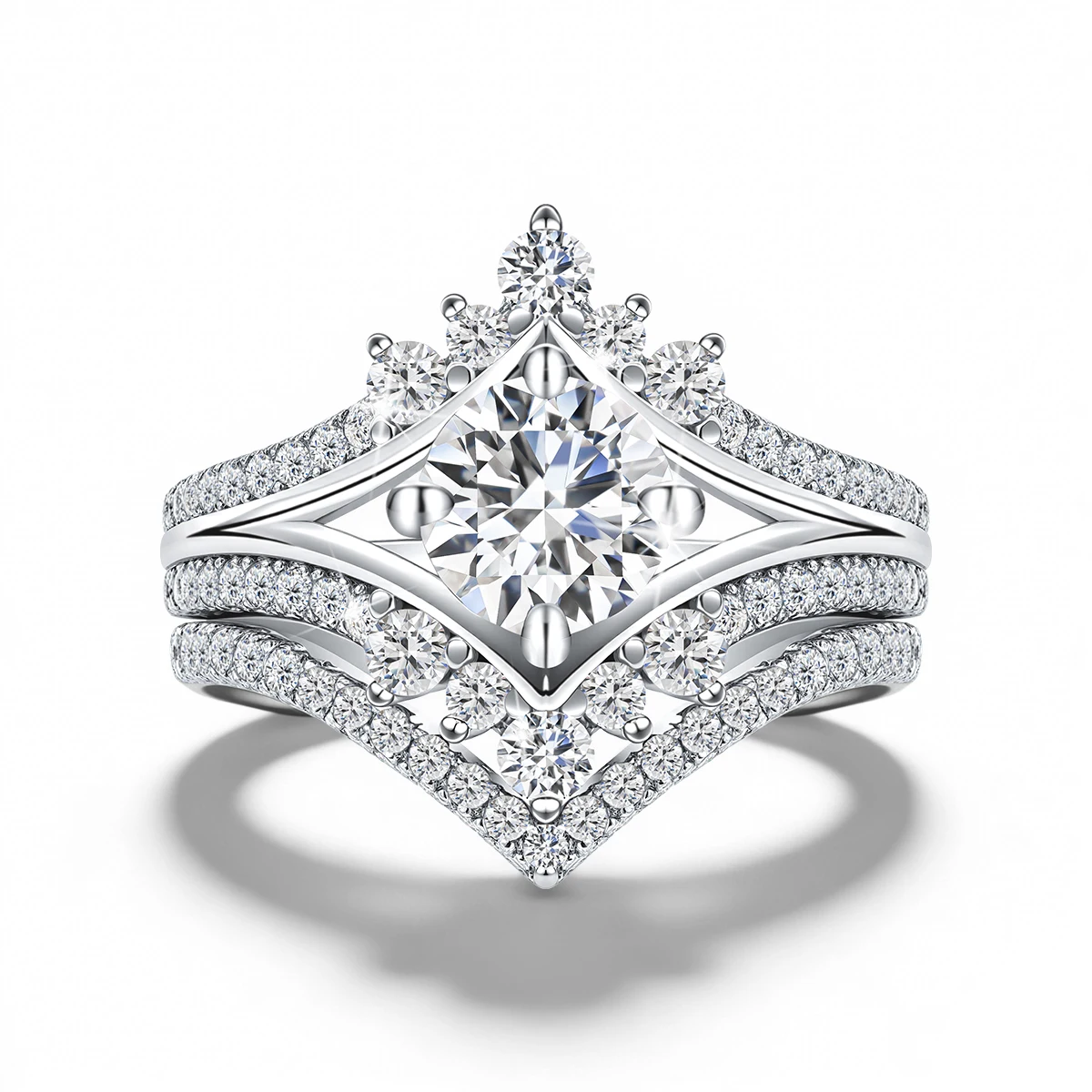 Gorgeous Moissanite Women Wedding Ring Set V-Shape Brilliant Cubic Zirconia Designed Bridal Jewelry 925 Silver Engagement Rings