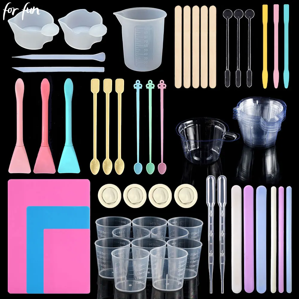 For Fun Resin Making Tool Set Disposable Mixing Tools Kit Silicone Stirring Stick Measuring Cup Dropper DIY Craft Jewelry Making