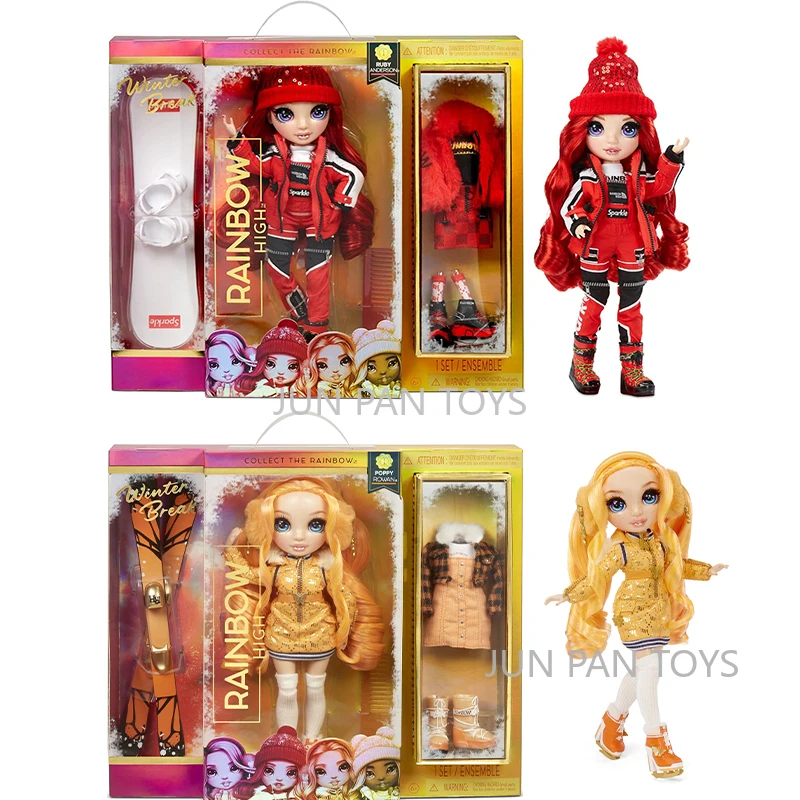 Rainbow High Winter Break Red Ruby Anderson Orange Poppy Rowan Fashion Winter Doll Playset SnowBoard Ice Skates Collectable Toys