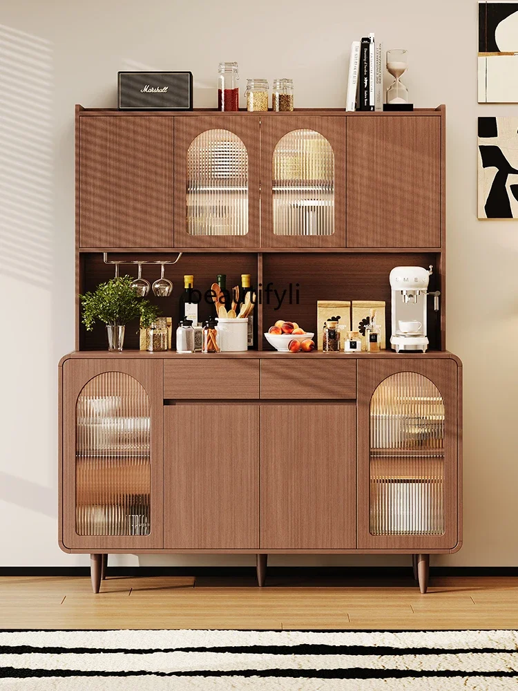 

YH New Chinese Style High Sideboard Cabinet Wall Integrated Home Living Room Wine Cabinet Solid Wood Storage Rack