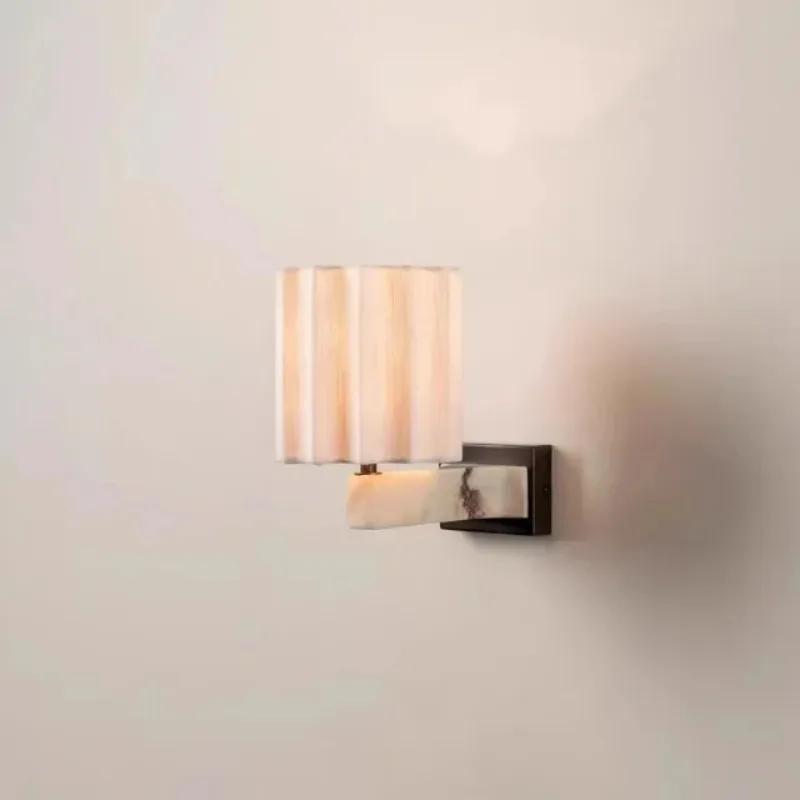 Nordic Natural Marble Wall Sconce Designer Fabric Lampshade Art Wall Decor Modern Living Room Luxury Bedroom Hotel Bedside Lamp