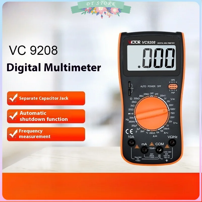 

9205 Мультиметр с подсветкой, измеритель емкости hfe, AC/DC 1000 В, напряжение, диод, тестер непрерывности частоты, истинное среднеквадратичное значение, амперметр