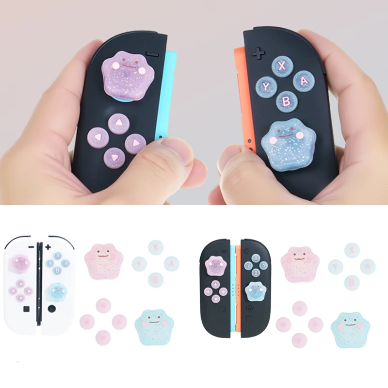 Urocze, błyszczące, silikonowe naklejki na przyciski D-pad, ABXY, naklejki na obudowę i nakładki na gałki analogowe Joy-con do Switch 2/NS Oled.