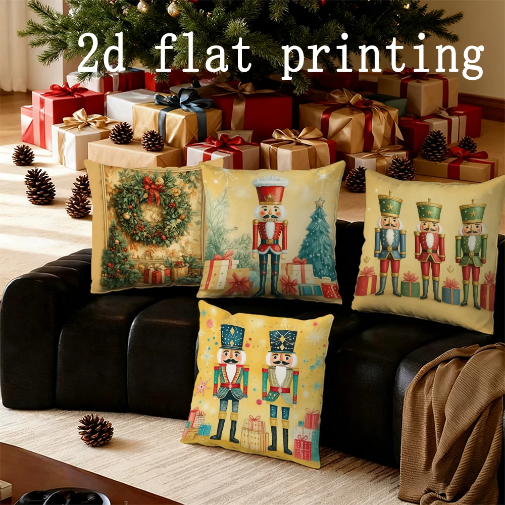 

Home Decor Nutcracker Christmas Pattern Pillowcase Suitable For Sofa Bedroom Car Pillow Cover Cushion Rectangular Back Cushion