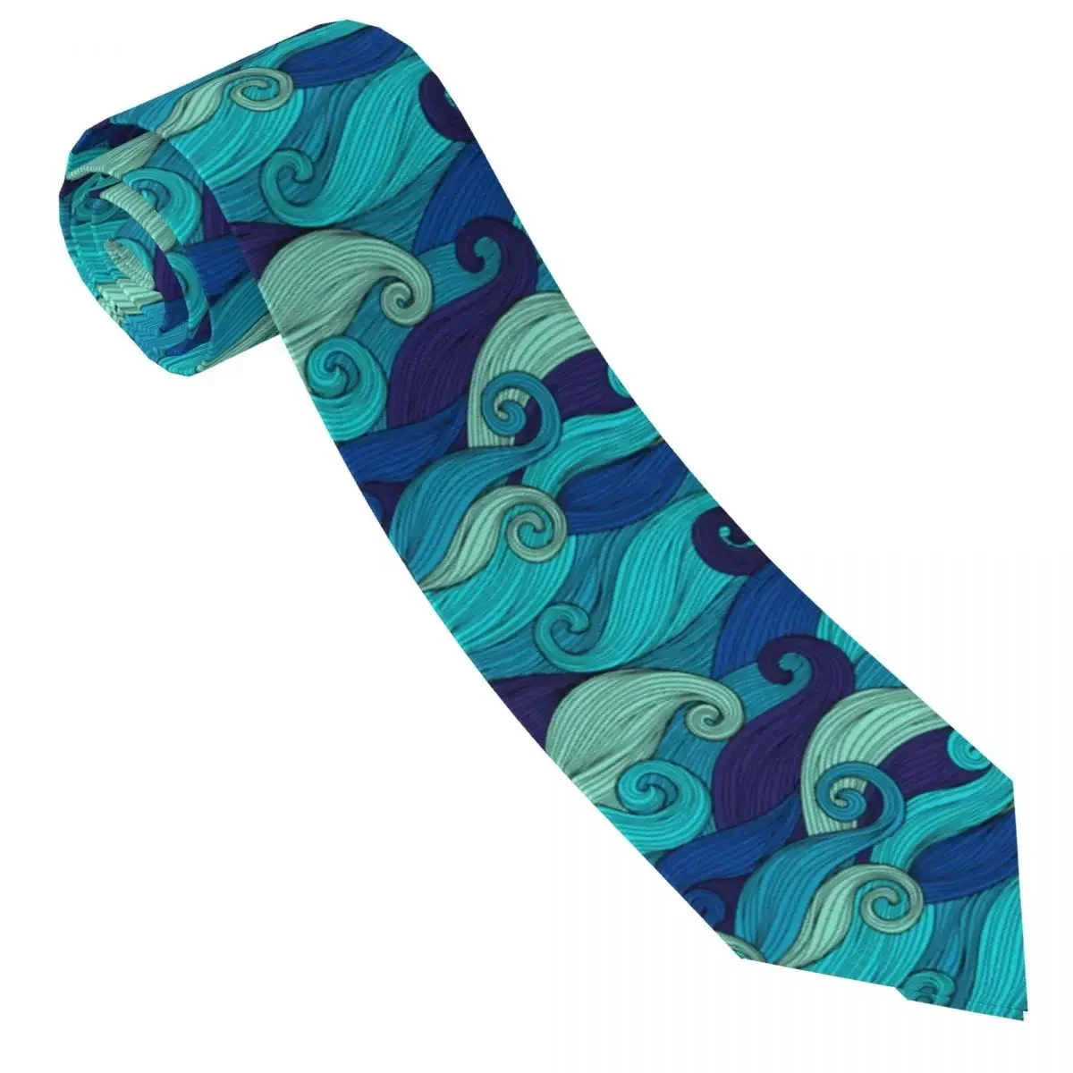 Mens Tie Classic Skinny Colorful Ocean Wave Neckties Narrow Collar Slim Casual  Gift