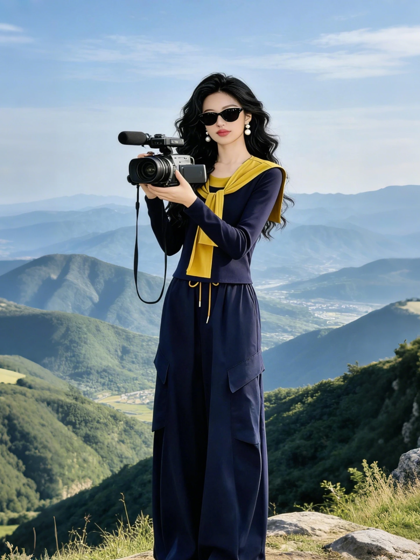 

Elegant Women's Spring Autumn Casual Pants Set Wide Leg Shirt Style with Shawl Trendy Office Wear Two Piece Suit